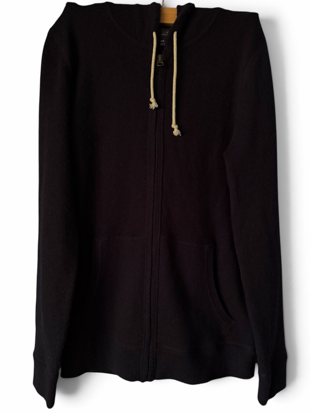 J Crew Women's 100% Italian Cashmere navy Blue Hooded Zip Sweater Sz XS